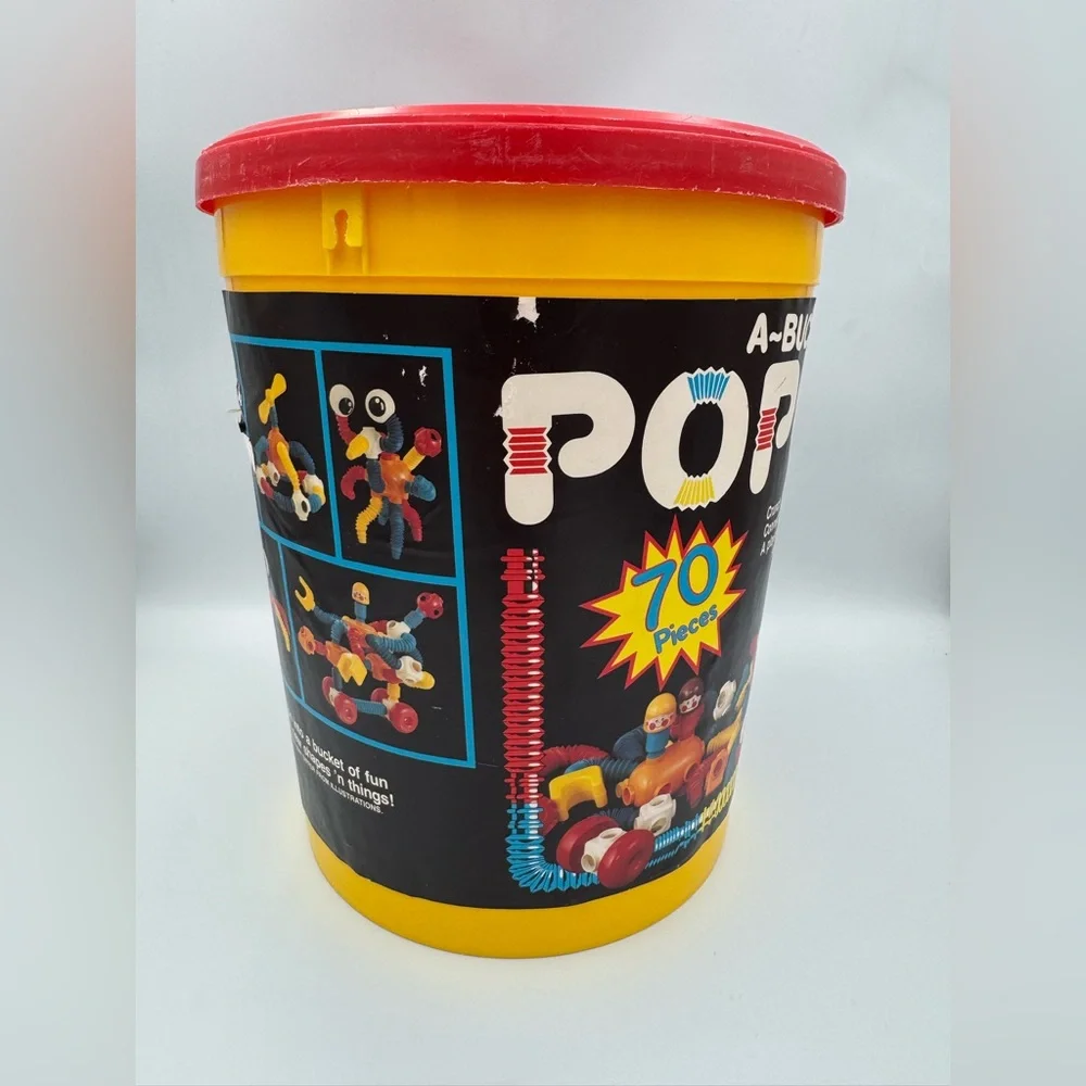 Vintage Popoids Bucket of Popoids 80 Pc‎ Building Toy w/ Bucket Lid
